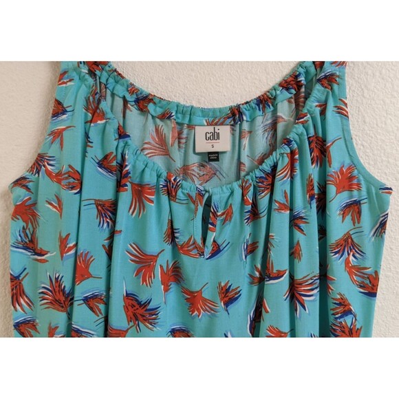 Women's Cabi # 5230 "Tassle Tank" Rayon Palm Leaf Print Aqua Blue/Red SM - Picture 6 of 11